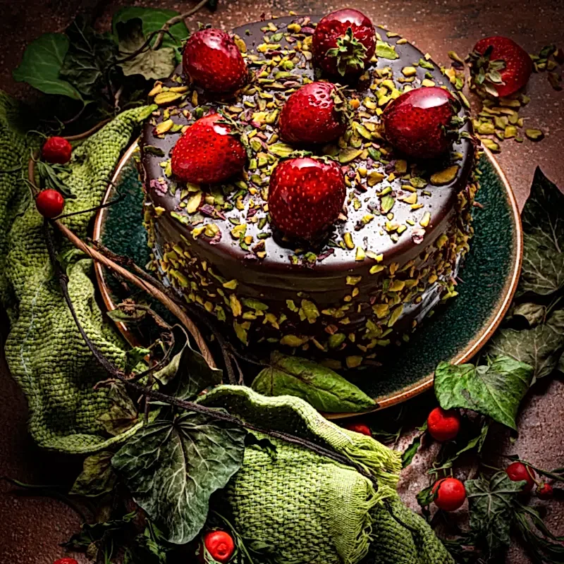 Çilekli Çikolatalı Fıstıklı Pasta